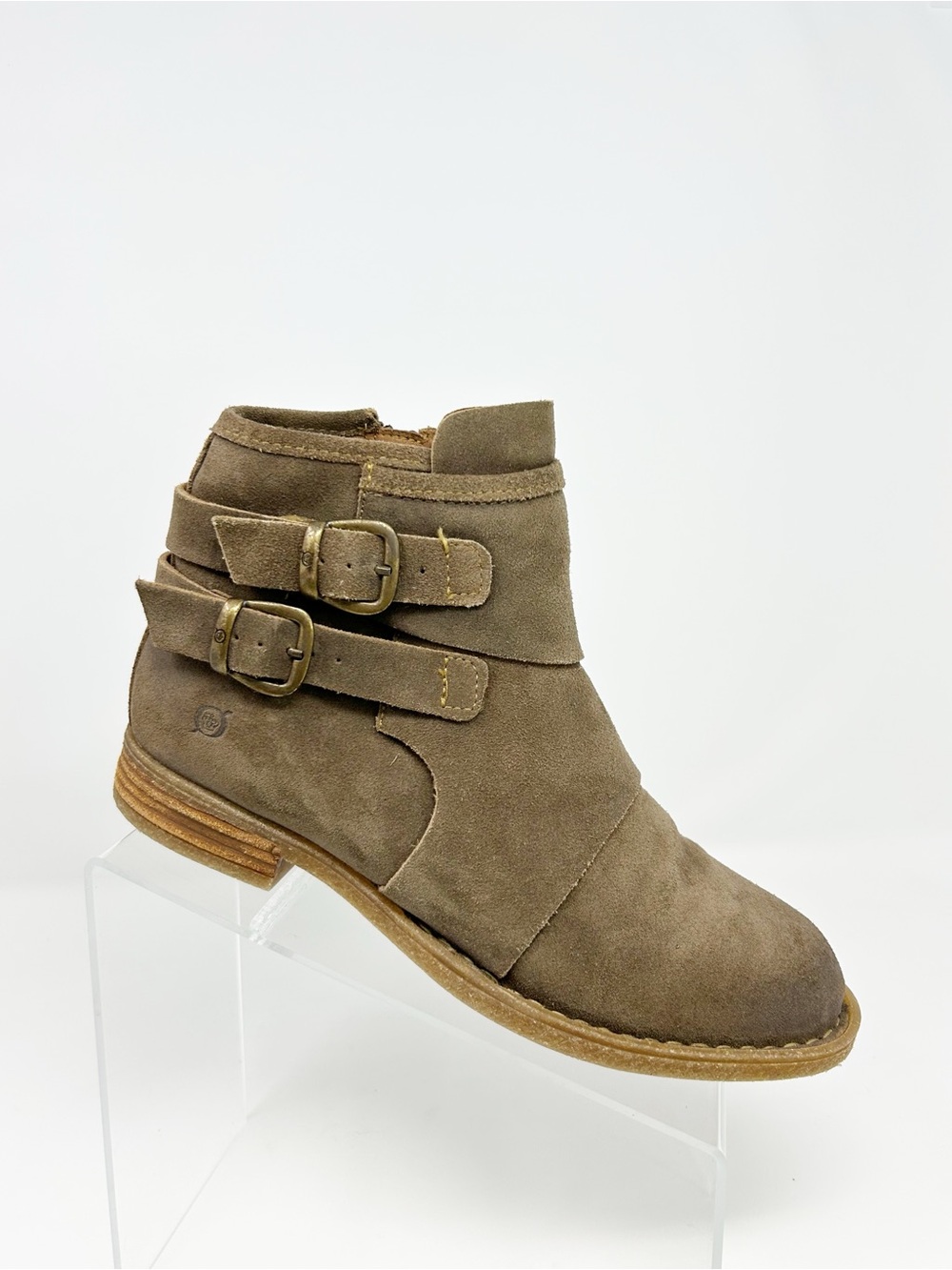 Born Moraga Womens Ankle Booties Brown Distressed Double Buckle Side Zip Size 8